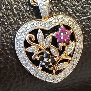 COPY - Gold Vintage Ruby and Sapphire Floral Pendant